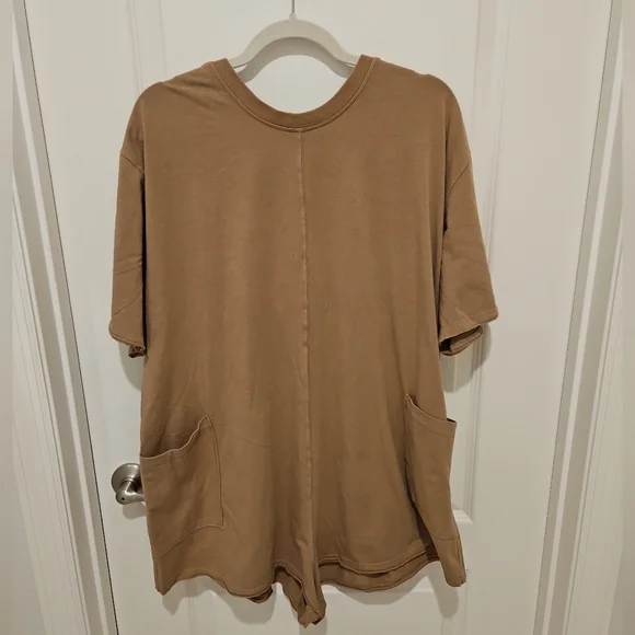 Free People Movement Mocha Open Back V-Neck Romper Medium NWT - Picture 1 of 3